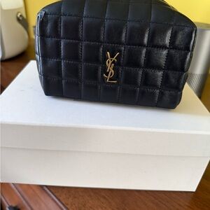 Saint Laurent Black Leather Pouch with Gold Zipper